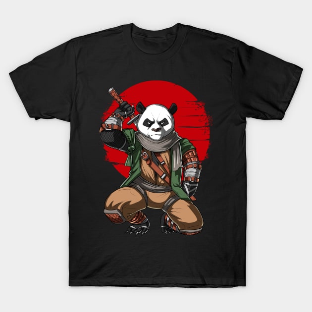 Panda Bear Ninja Samurai T-Shirt by underheaven